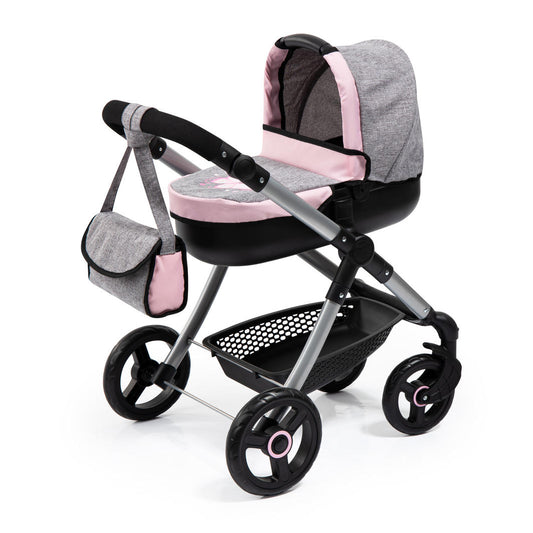 Bayer Style Pram with Handbag - Pink & Grey