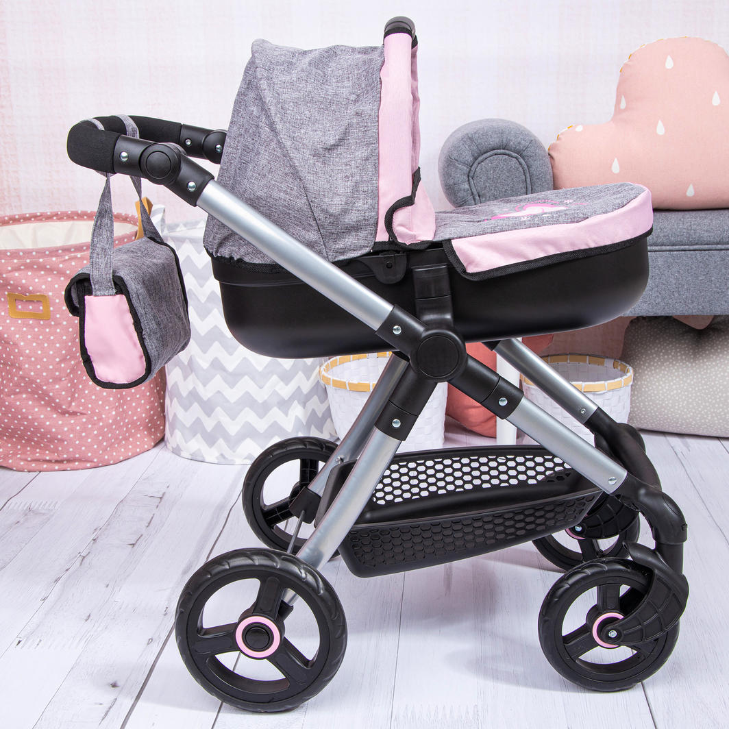 Bayer Style Pram with Handbag - Pink & Grey