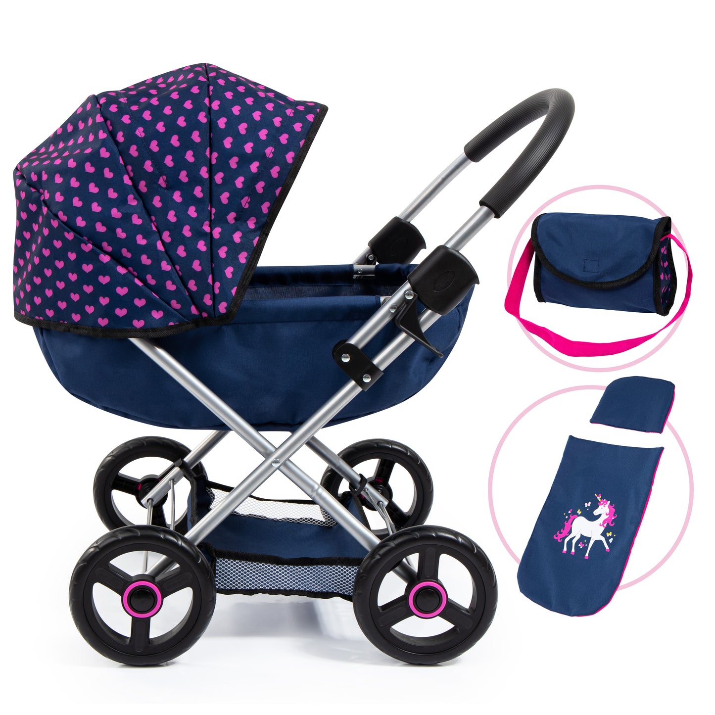 Bayer Cosy Dolls Pram - Navy Unicorn