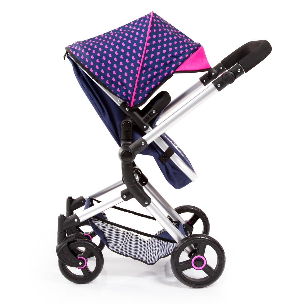 Bayer Neo Vario Combi Dolls Pram - Navy & Pink