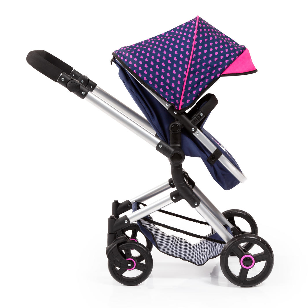 Bayer Neo Vario Combi Dolls Pram - Navy & Pink