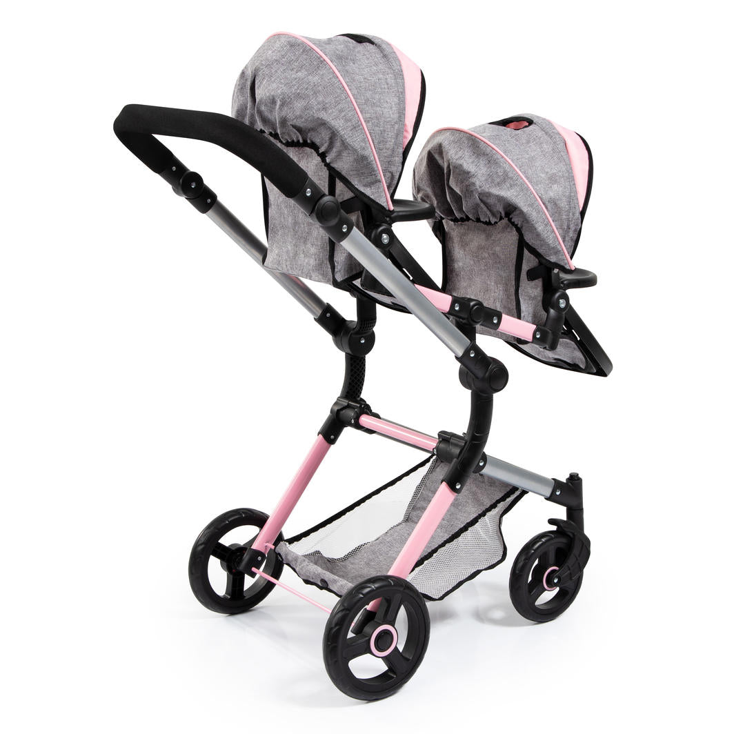 Bayer Twin Dolls Pram - Pink & Grey MEGA DEAL