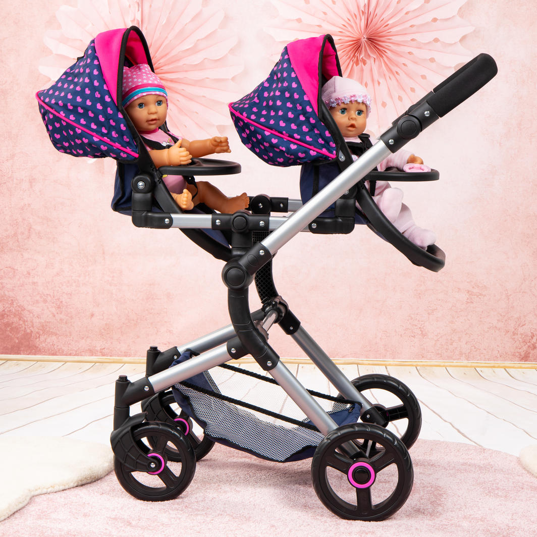Bayer Twin Dolls Pram - Navy MEGA DEAL